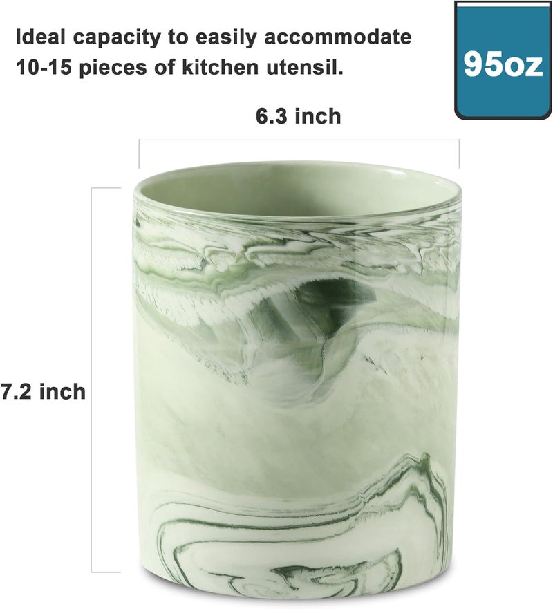 Howise 7.2 inch Large Utensil Holder for Kitchen Counter, Marble Utensil Crock Spatula Holder for Countertop Cooking Tools Storage Caddy Farmhouse Kitchen Decor (Marble-Green) - Image 3